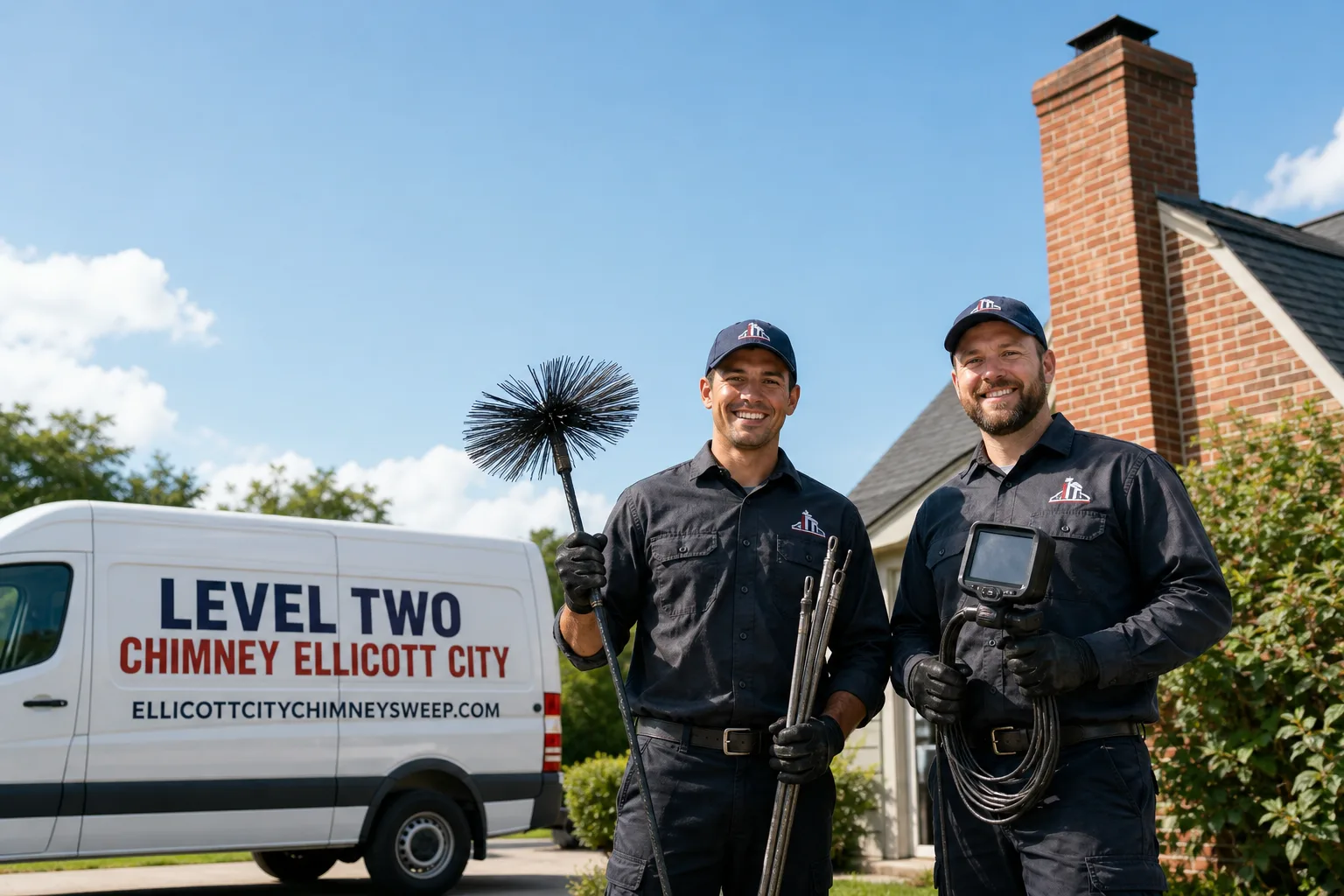 Level Two Chimney Ellicott City chimney cleaning service vehicle and crew in Ellicott City, MD